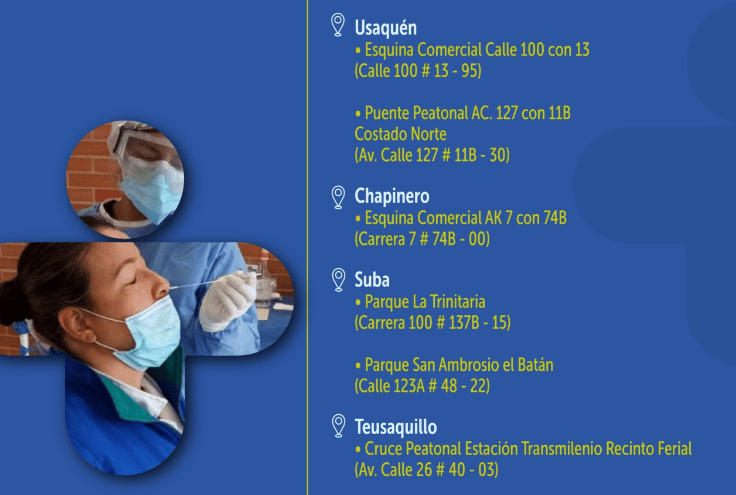 Puntos para realizarse la prueba Covid-19 gratis en Bogotá