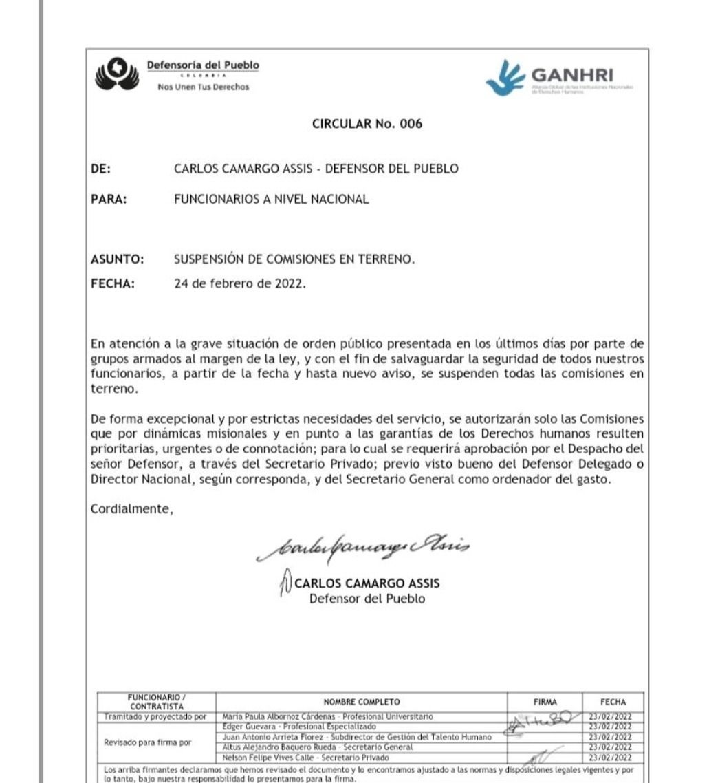 Con el documento se ordena el cese de actividades de las comisiones territoriales.
