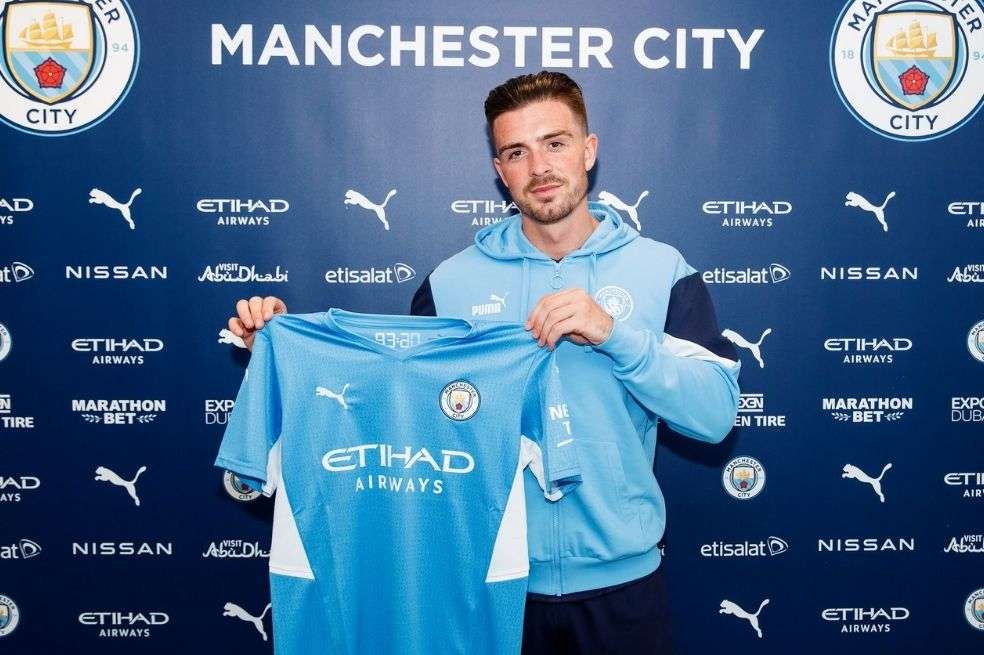 Jack Grealish en su presentación con Manchester City.