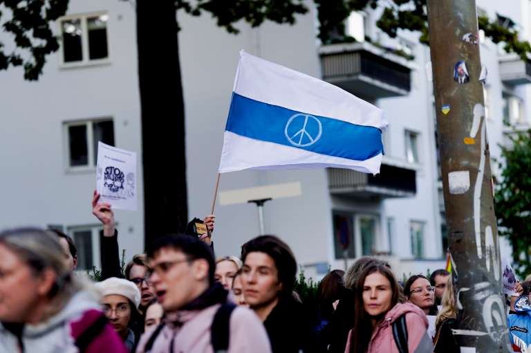 Manifestación frente a la embajada rusa en Oslo, Noruega.